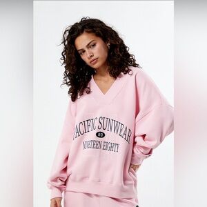 Pacific Sunwear Light Pink V-Neck Embroidered Logo Sweatshirt